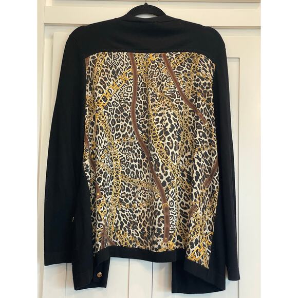 Susan Graver black and silky leopard cardigan with chain detail MED - Picture 3 of 11